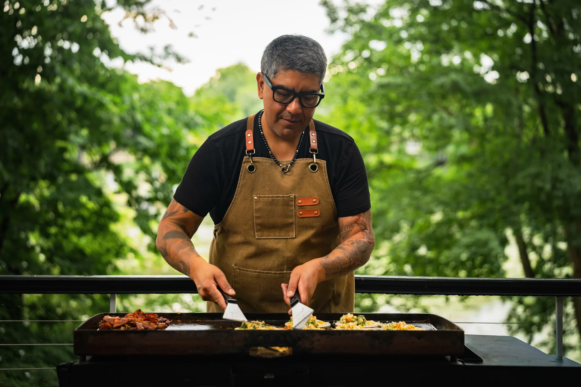 Cooking on the griddle at an outdoor event